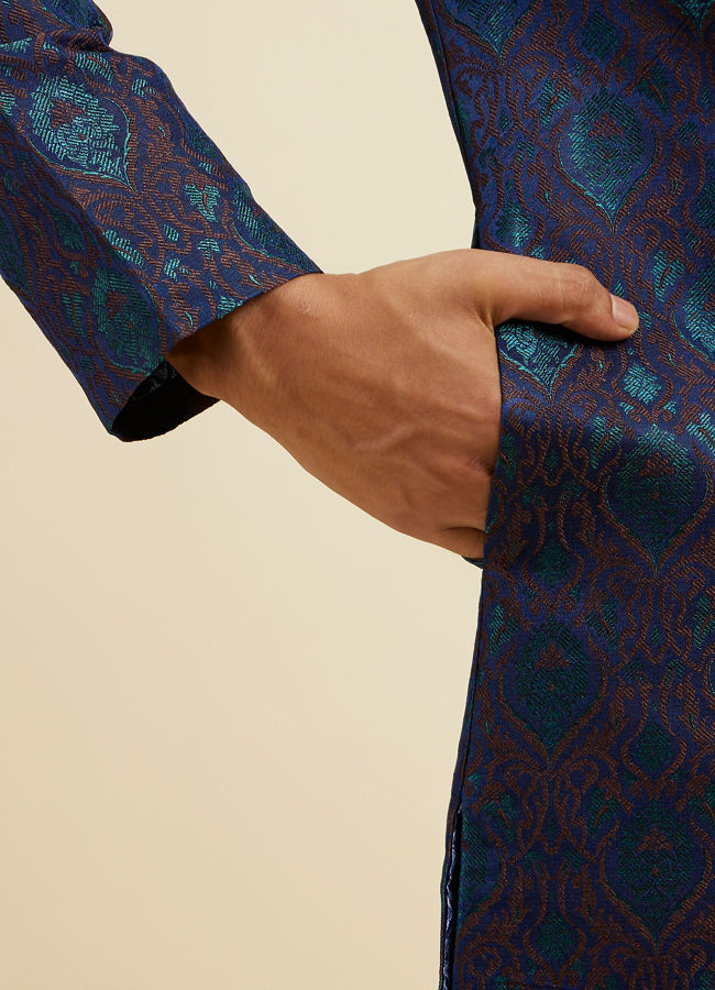 Manyavar Men Blue Art Silk Kurta Set with Pajama