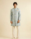 alt message - Manyavar Men Light Blue Conch Shell Patterned Kurta Set image number 2