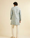 Manyavar Men Light Blue Conch Shell Patterned Kurta Set