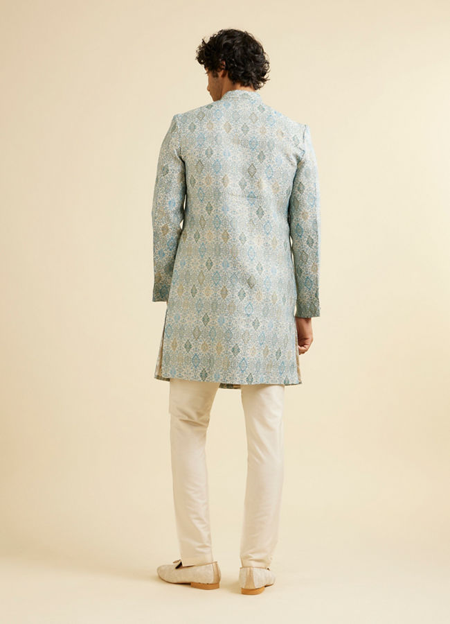 alt message - Manyavar Men Light Blue Conch Shell Patterned Kurta Set image number 5