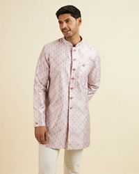 Manyavar Men Pink Medallion Printed Kurta Set