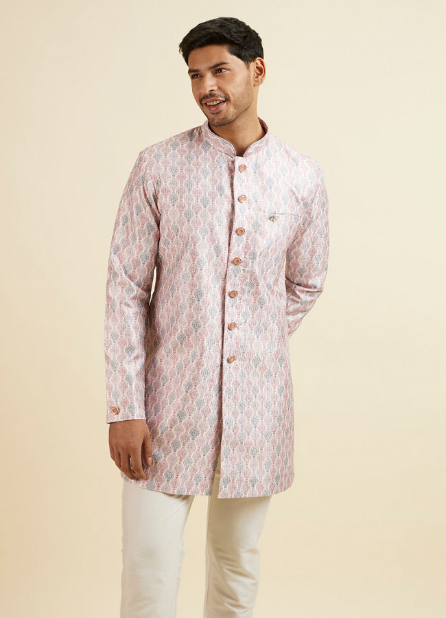 Manyavar Men Pink Medallion Printed Kurta Set