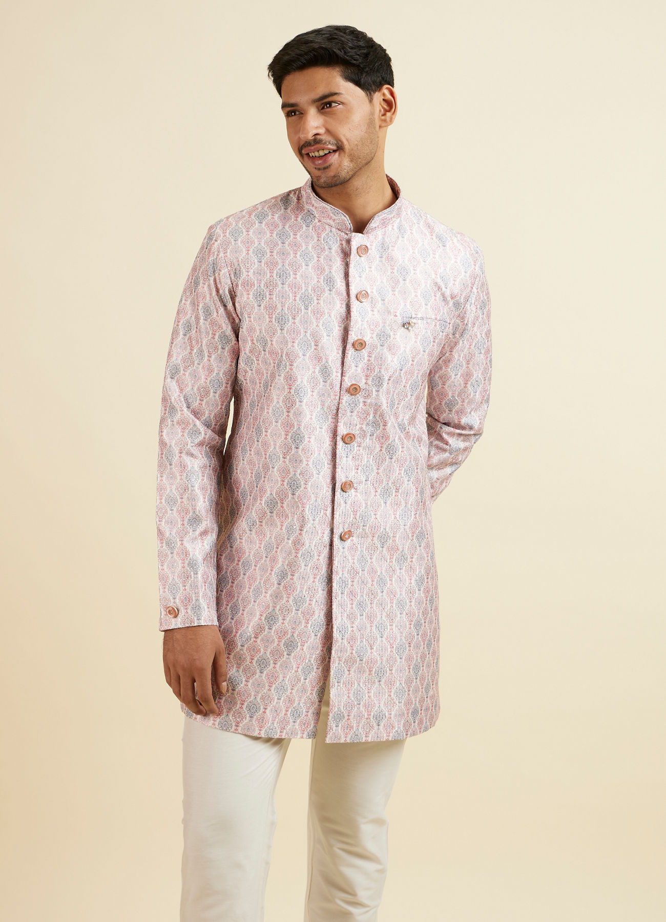 Manyavar Men Pink Medallion Printed Kurta Set