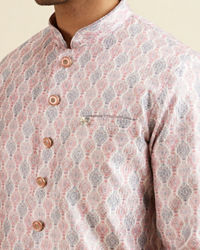 Manyavar Men Pink Medallion Printed Kurta Set