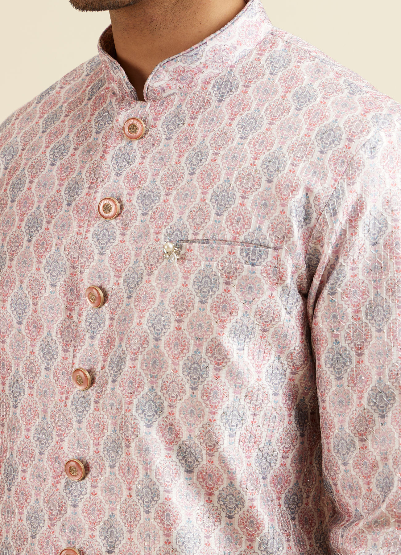Manyavar Men Pink Medallion Printed Kurta Set
