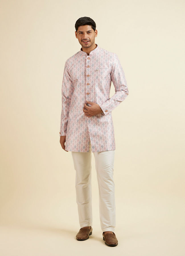 Manyavar Men Pink Medallion Printed Kurta Set