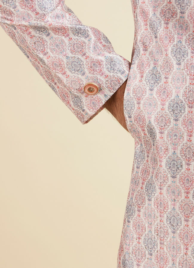 Manyavar Men Pink Medallion Printed Kurta Set