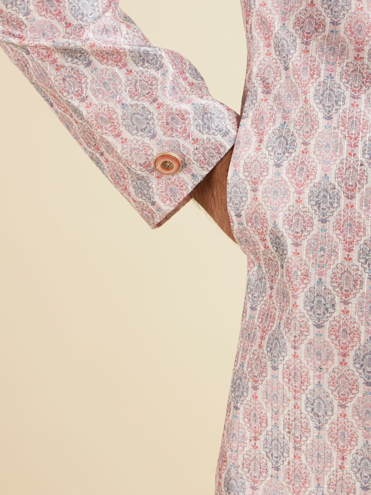 Manyavar Men Pink Medallion Printed Kurta Set