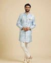 Manyavar Men Cornflower Blue Kurta Set with a Blend of Floral and Trellis Patterns image number 2