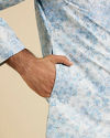 Manyavar Men Cornflower Blue Kurta Set with a Blend of Floral and Trellis Patterns image number 3