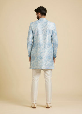 Manyavar Men Cornflower Blue Kurta Set with a Blend of Floral and Trellis Patterns image number 5