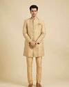 Manyavar Men Buttercup Yellow Conch Shell Patterned Kurta Set
