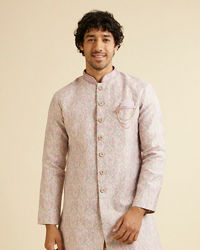 Manyavar Men Light Pink Jaal Medallion Patterned Kurta Set