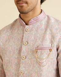 Manyavar Men Light Pink Jaal Medallion Patterned Kurta Set