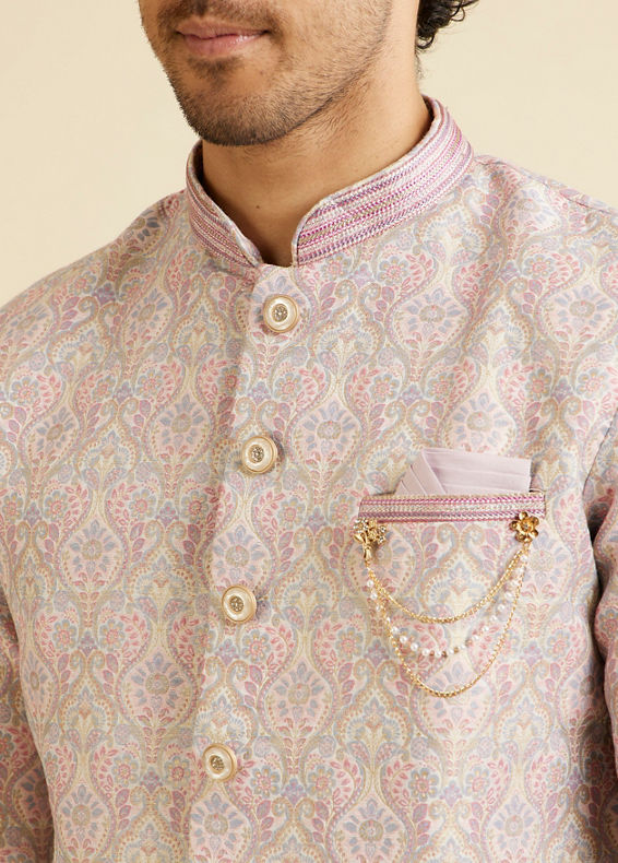 Manyavar Men Light Pink Jaal Medallion Patterned Kurta Set