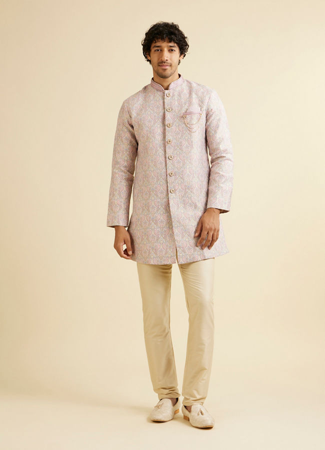 Manyavar Men Light Pink Jaal Medallion Patterned Kurta Set