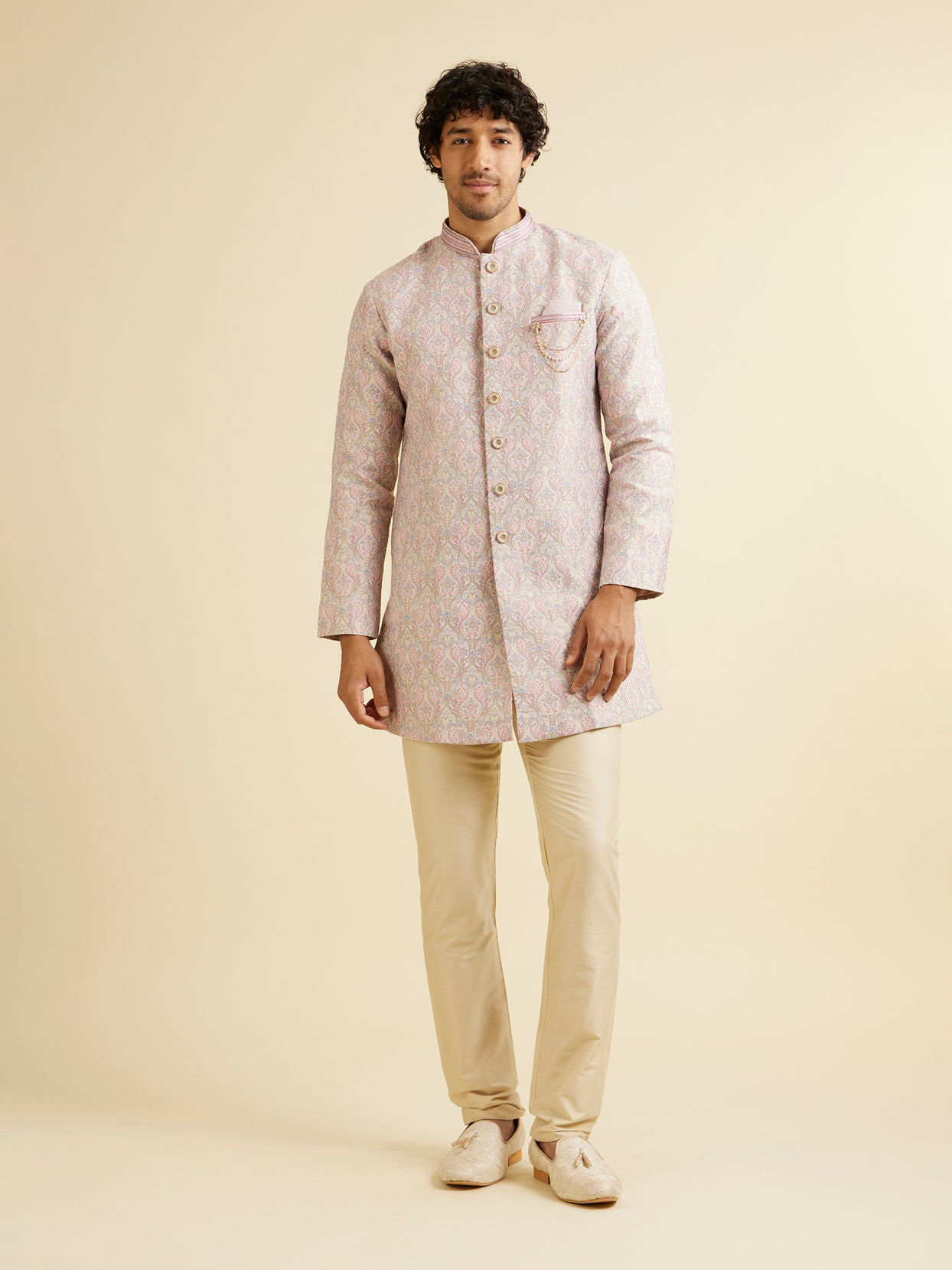 Manyavar Men Light Pink Jaal Medallion Patterned Kurta Set