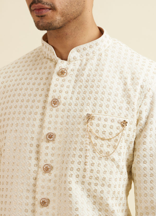 Manyavar Men Cream Buta Jaal Patterned Kurta Set