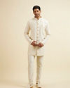 Manyavar Men Cream Buta Jaal Patterned Kurta Set image number 2