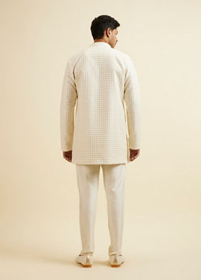 Manyavar Men Cream Buta Jaal Patterned Kurta Set image number 5