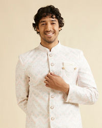 Manyavar Men Snow White Chevron Patterned Sequinned Kurta Set