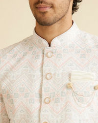 Manyavar Men Snow White Chevron Patterned Sequinned Kurta Set