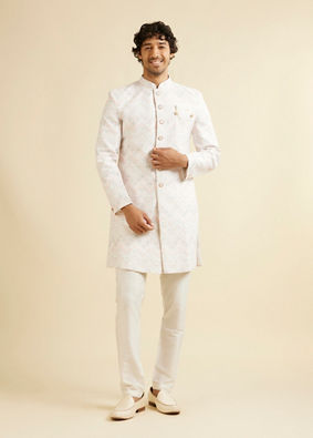 Manyavar Men Snow White Chevron Patterned Sequinned Kurta Set image number 2