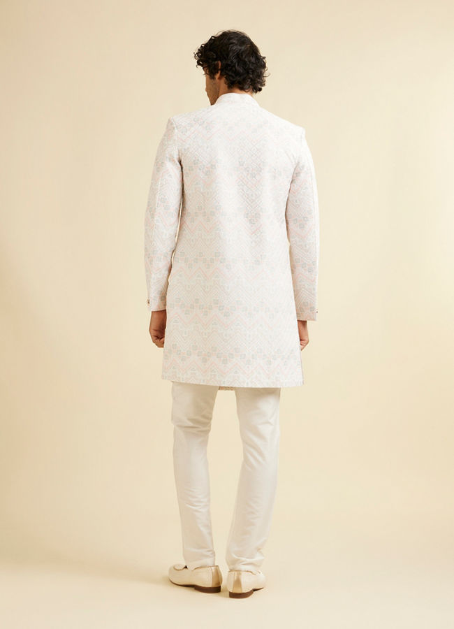 Manyavar Men Snow White Chevron Patterned Sequinned Kurta Set