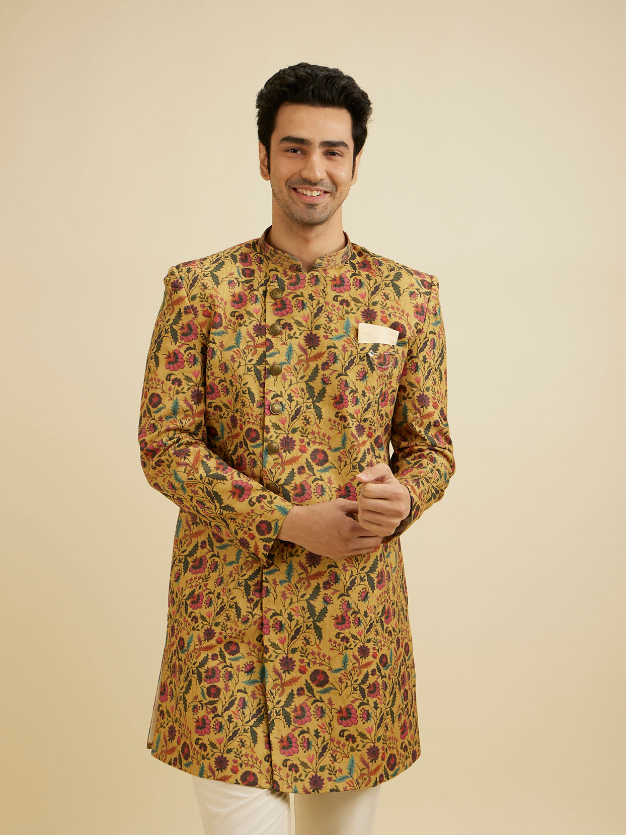 Manyavar Men Yellow Elegance Kurta Pajama