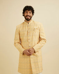 Manyavar Men Luminous Yellow Kurta Pajama Extravaganza