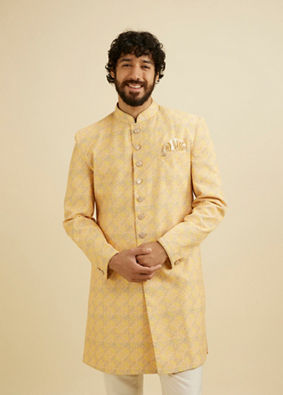 Manyavar Men Luminous Yellow Kurta Pajama Extravaganza