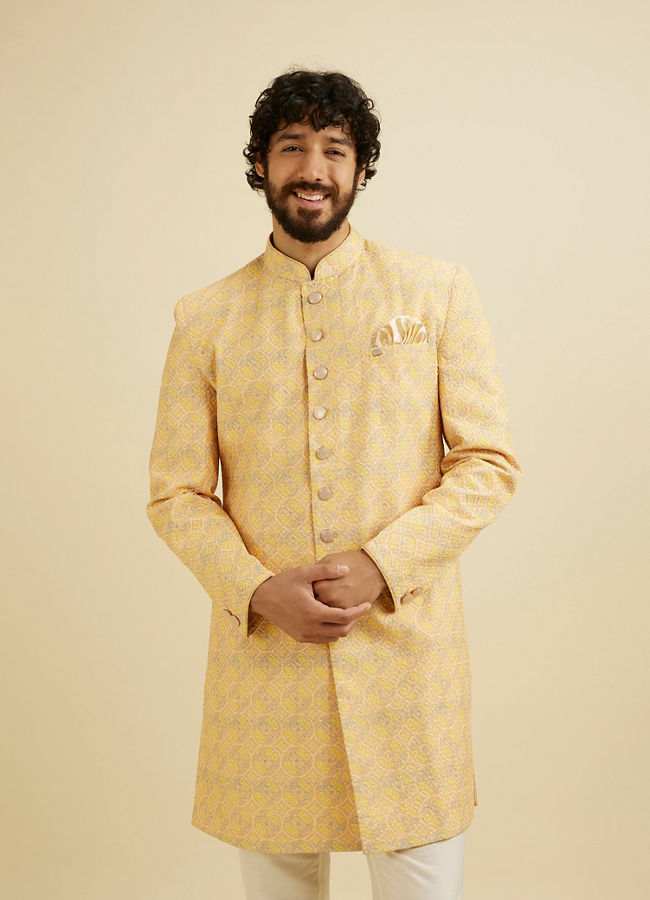 Manyavar Men Luminous Yellow Kurta Pajama Extravaganza