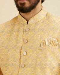 Manyavar Men Luminous Yellow Kurta Pajama Extravaganza