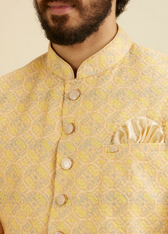 Manyavar Men Luminous Yellow Kurta Pajama Extravaganza
