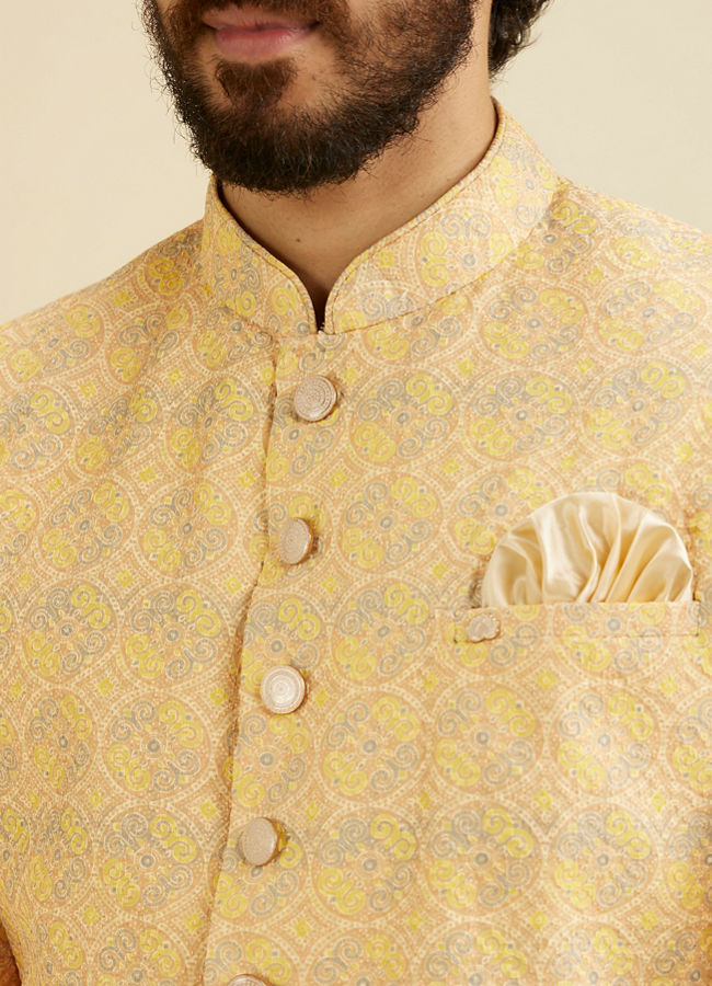 Manyavar Men Luminous Yellow Kurta Pajama Extravaganza image number 1