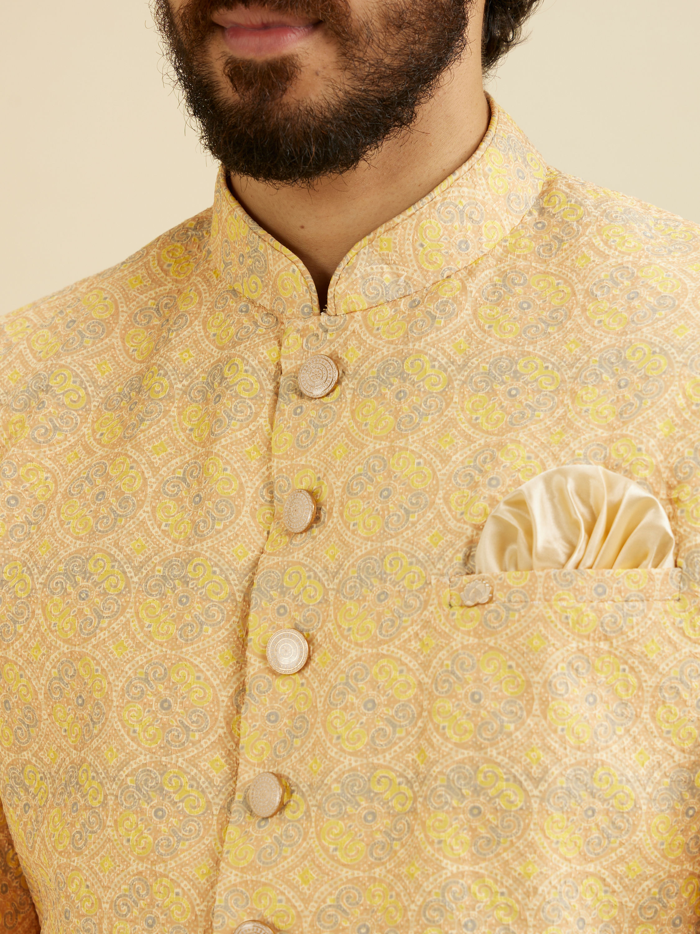 Manyavar Men Luminous Yellow Kurta Pajama Extravaganza