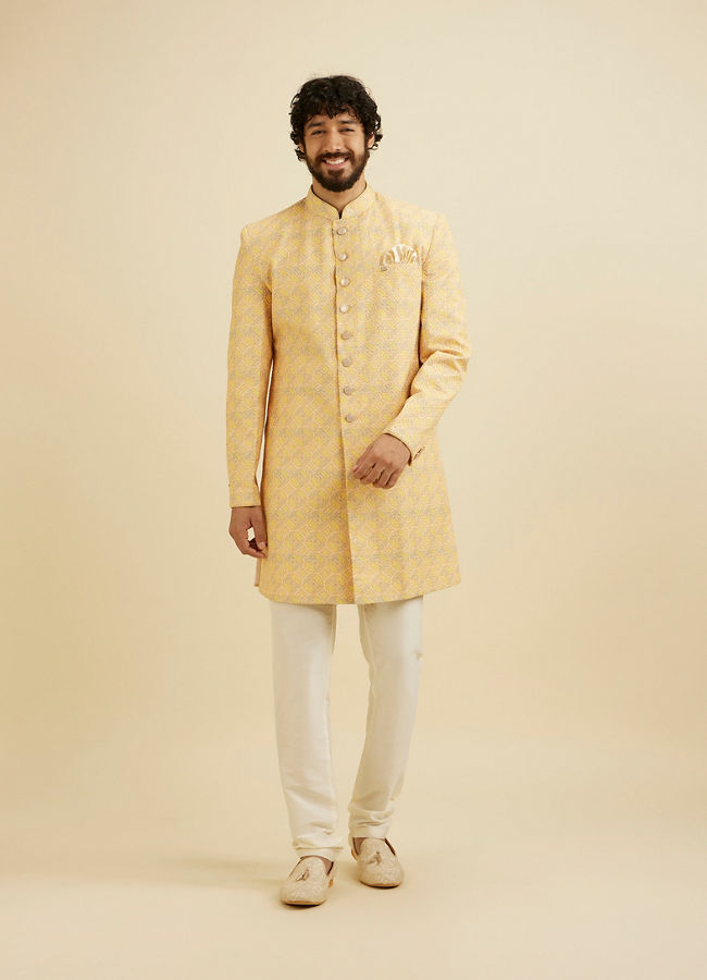 Manyavar Men Luminous Yellow Kurta Pajama Extravaganza image number 2