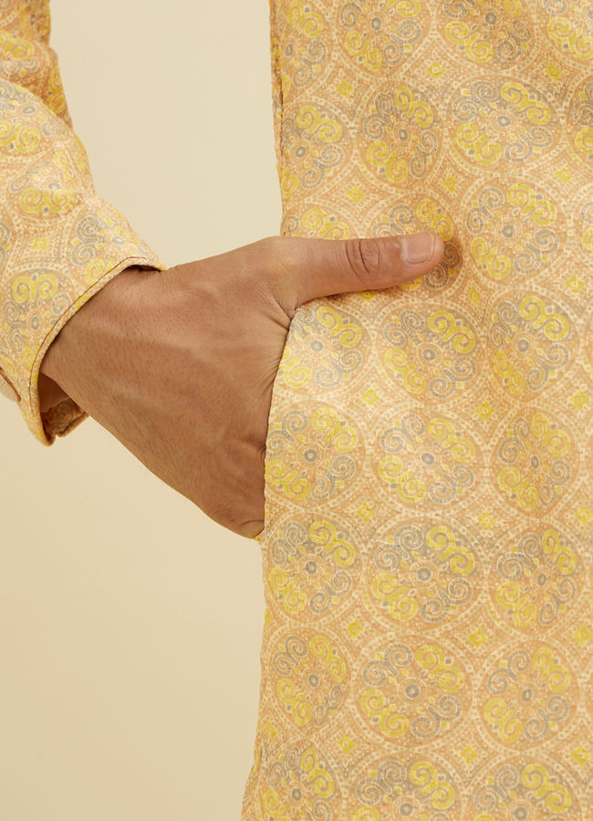 Manyavar Men Luminous Yellow Kurta Pajama Extravaganza