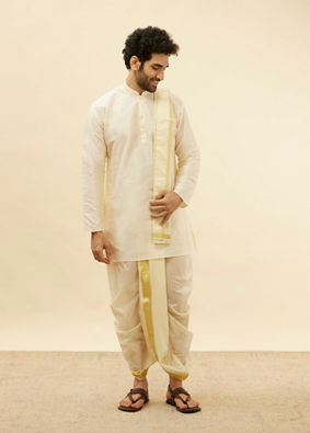 Light Beige Zari Bordered Traditional South Indian Dhoti Set image number 2