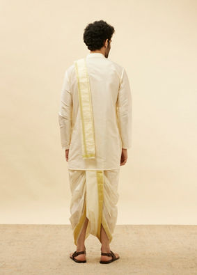 Light Beige Zari Bordered Traditional South Indian Dhoti Set image number 4