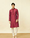 alt message - Manyavar Men Maroon Medallion Patterned Kurta Set image number 2