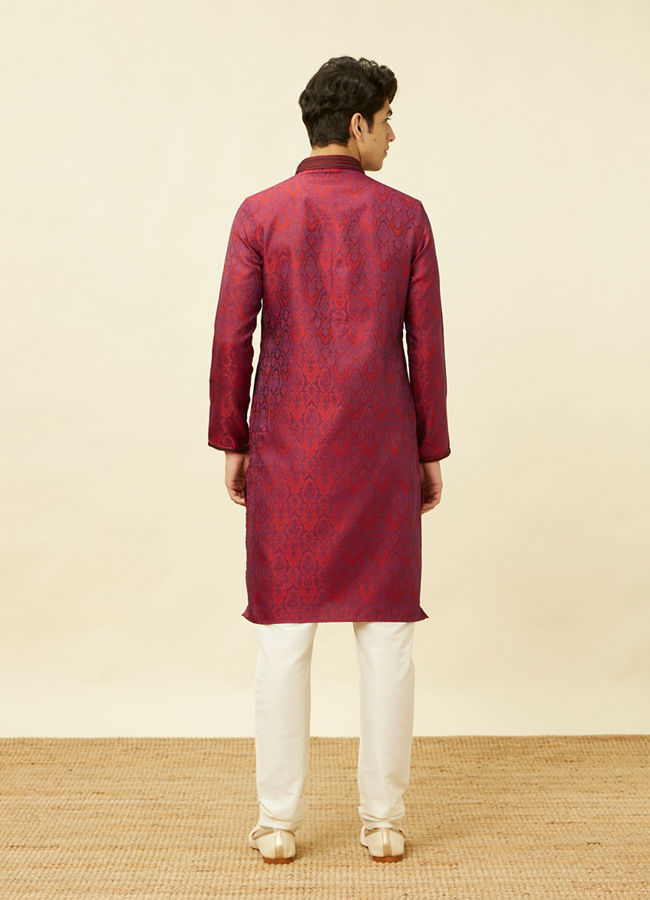 alt message - Manyavar Men Maroon Medallion Patterned Kurta Set image number 5