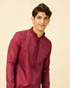 alt message - Manyavar Men Maroon Medallion Patterned Kurta Set image number 0