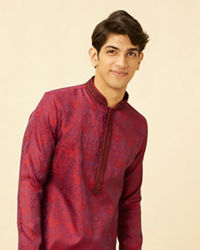 Manyavar Men Maroon Medallion Patterned Kurta Set