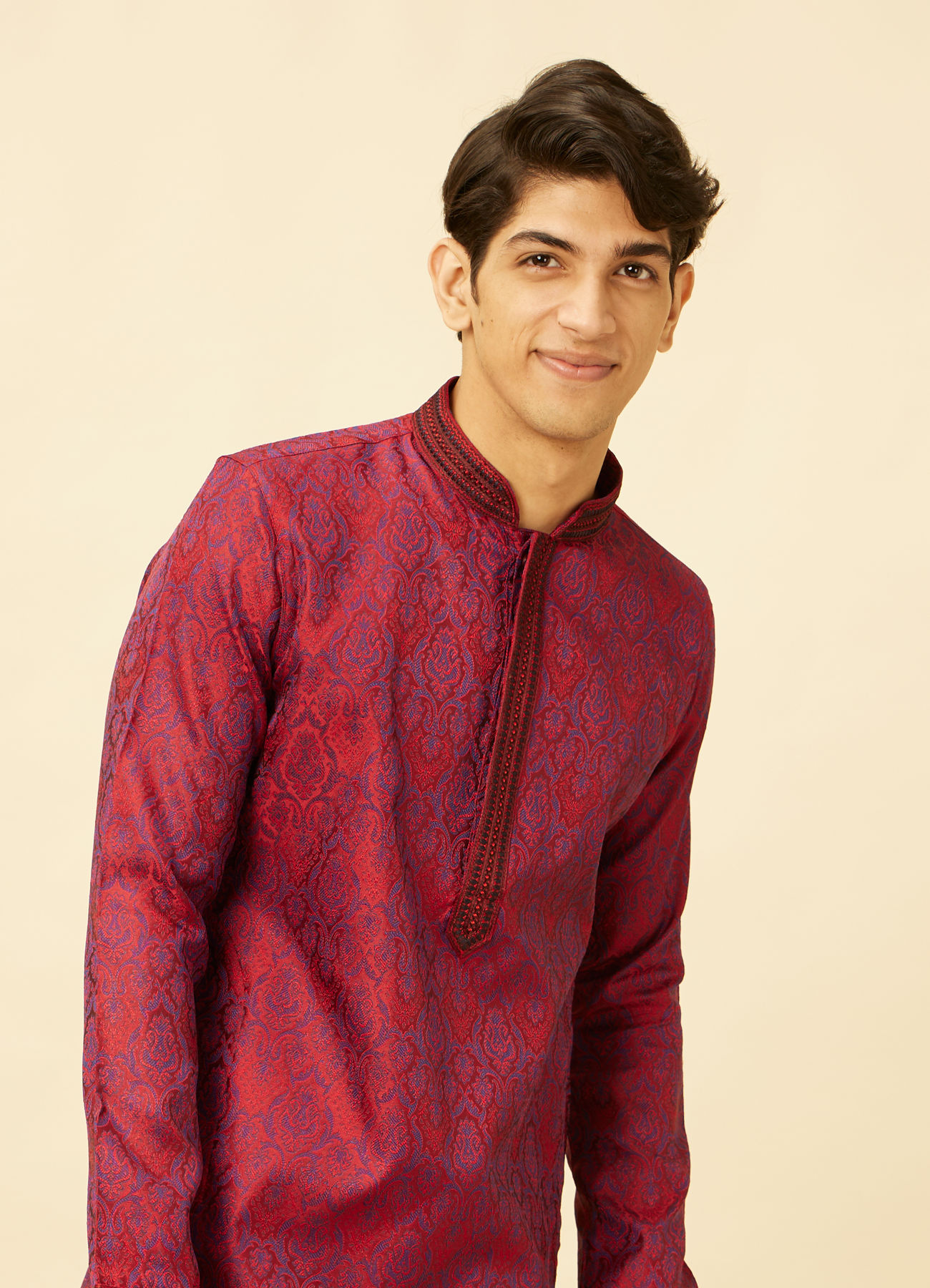 Manyavar Men Maroon Medallion Patterned Kurta Set