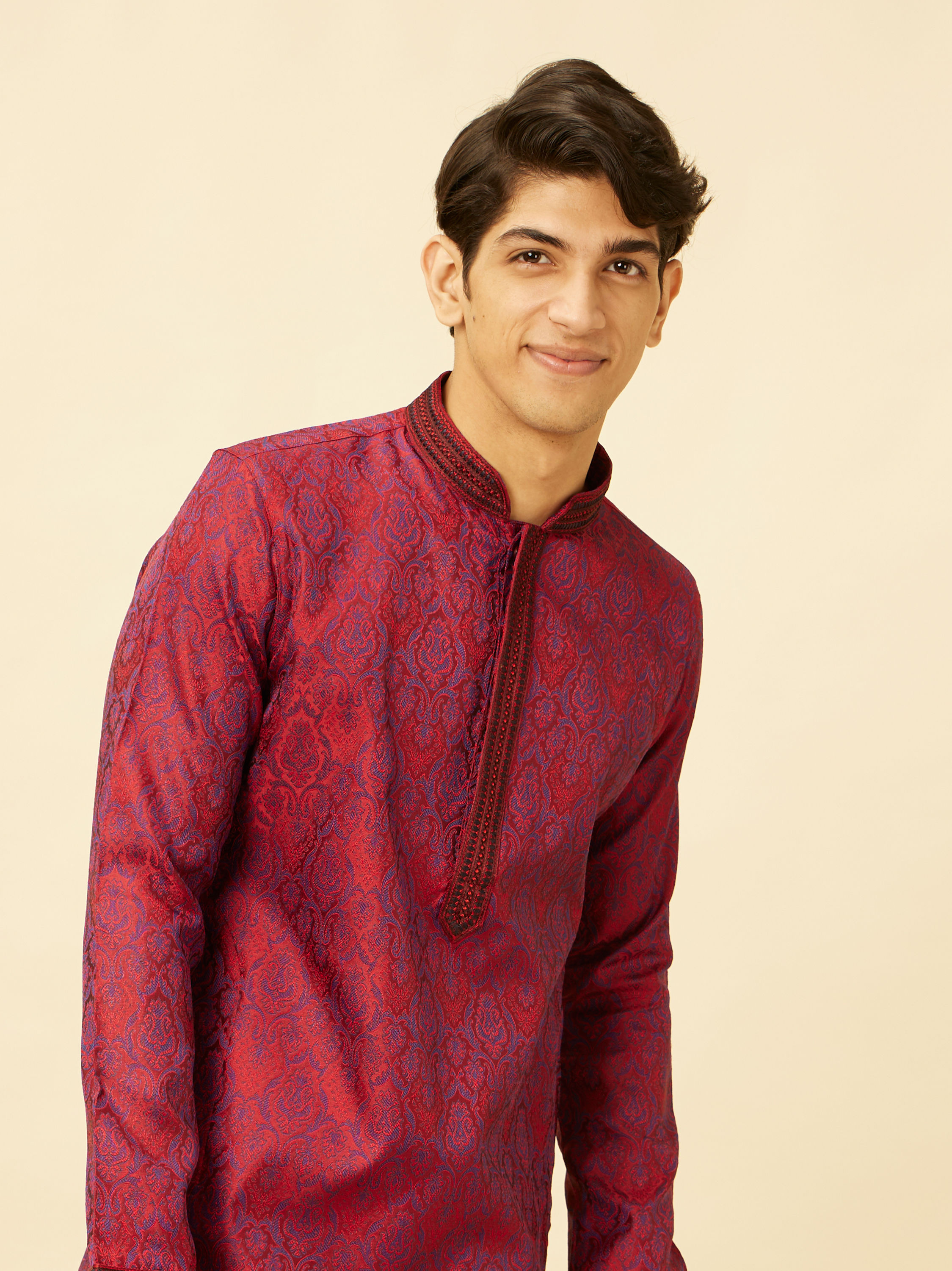 Manyavar Men Maroon Medallion Patterned Kurta Set