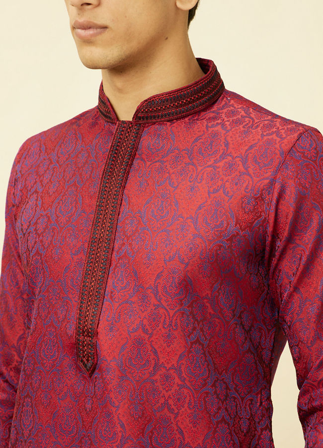 Manyavar Men Maroon Medallion Patterned Kurta Set
