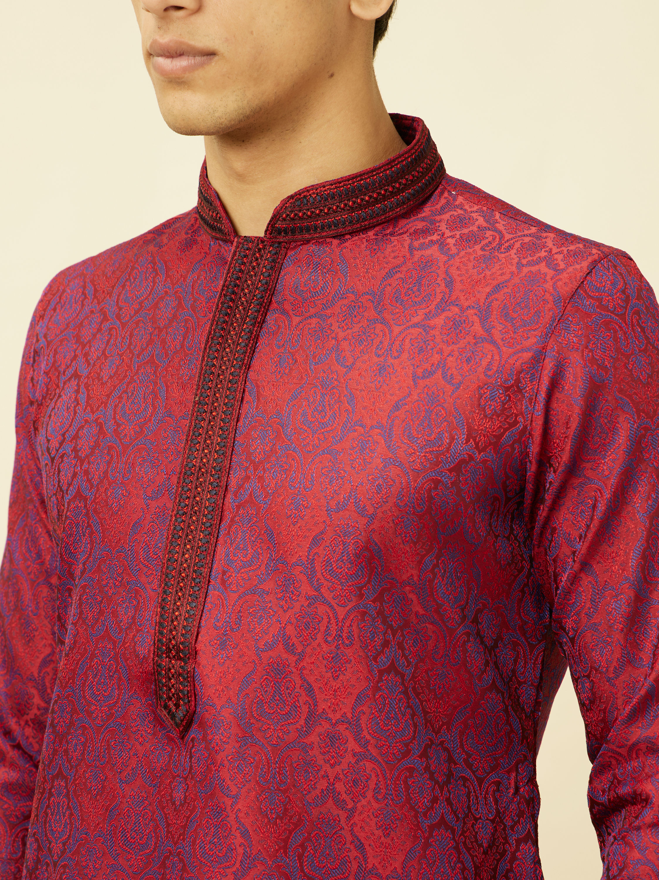 Manyavar Men Maroon Medallion Patterned Kurta Set