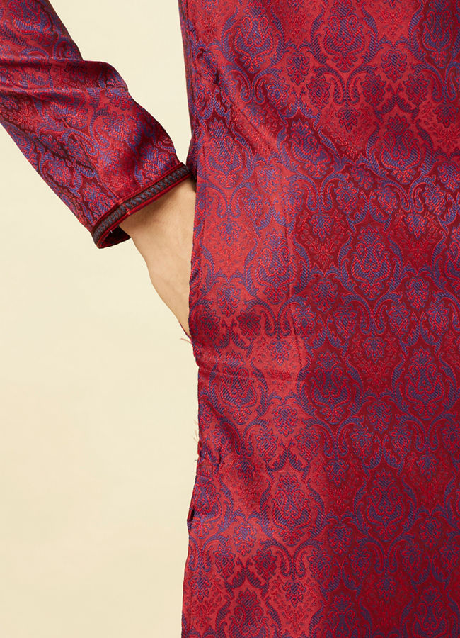 Manyavar Men Maroon Medallion Patterned Kurta Set