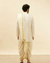 alt message - Manyavar Men Warm White Zari Bordered Traditional South Indian Pancha Set image number 5